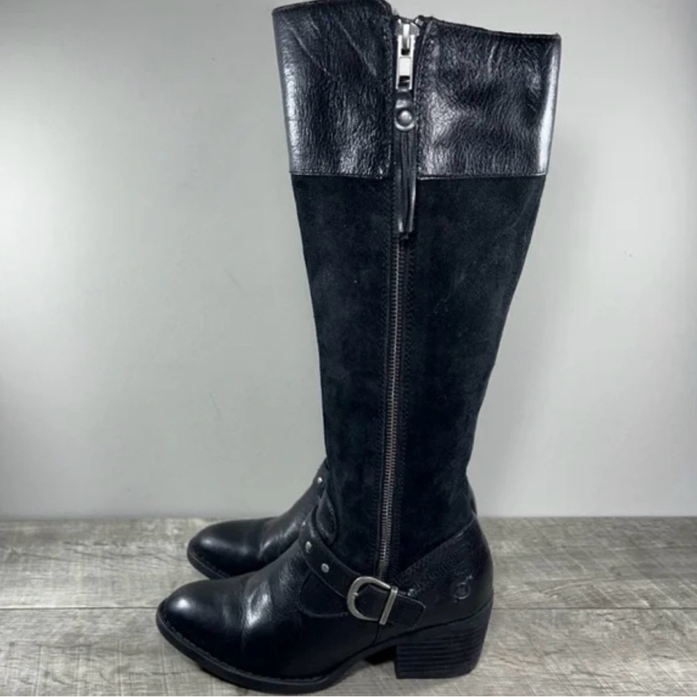 Born Alize Black Womens Black Leather Women’s Riding Side Zip Boots Size 6.5